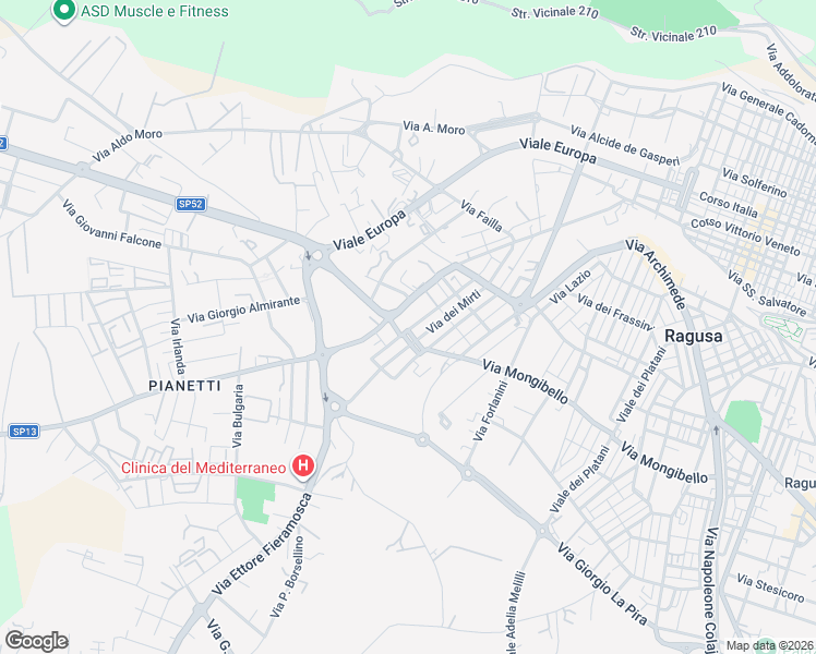 map of restaurants, bars, coffee shops, grocery stores, and more near 104 Via dell'Olivo in Ragusa