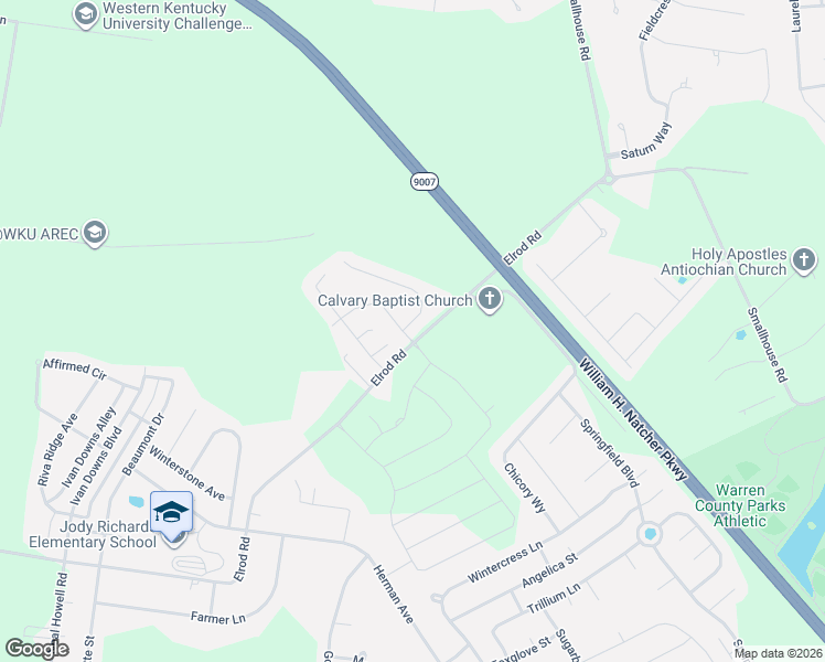 map of restaurants, bars, coffee shops, grocery stores, and more near 2458-3000 Elrod Road in Bowling Green