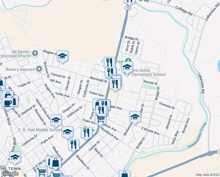 map of restaurants, bars, coffee shops, grocery stores, and more near 926 East Lake Avenue in Watsonville