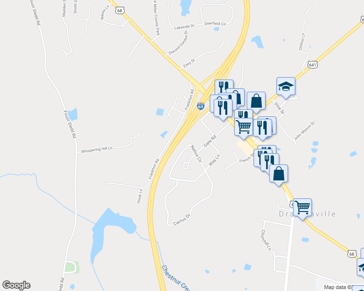 map of restaurants, bars, coffee shops, grocery stores, and more near 447 Native Circle in Benton