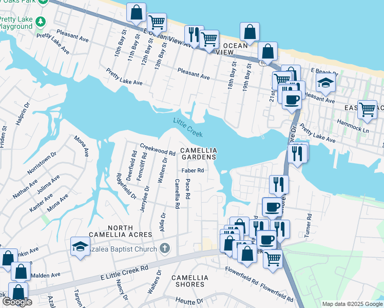 map of restaurants, bars, coffee shops, grocery stores, and more near in Norfolk