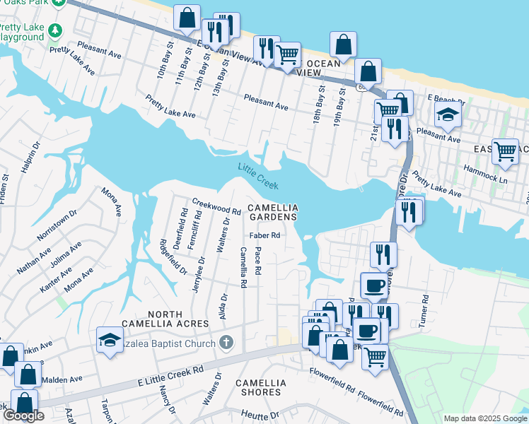 map of restaurants, bars, coffee shops, grocery stores, and more near in Norfolk
