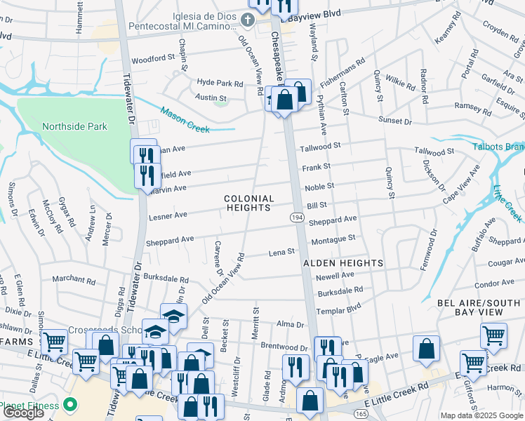 map of restaurants, bars, coffee shops, grocery stores, and more near 930 Sheppard Avenue in Norfolk