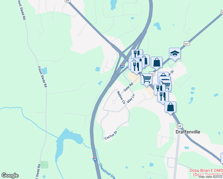 map of restaurants, bars, coffee shops, grocery stores, and more near 447 Native Circle in Benton