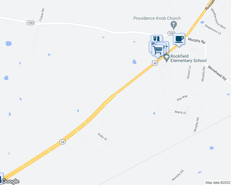 map of restaurants, bars, coffee shops, grocery stores, and more near 8074 Russellville Road in Bowling Green