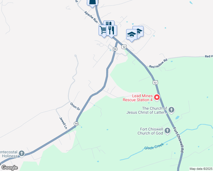 map of restaurants, bars, coffee shops, grocery stores, and more near 310 Ivanhoe Road in Max Meadows