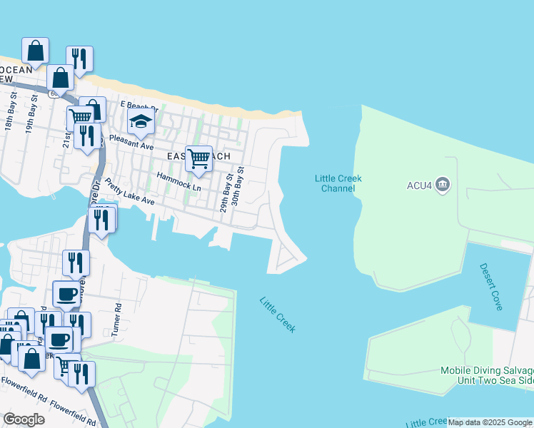 map of restaurants, bars, coffee shops, grocery stores, and more near 9535 Bay Front Drive in Norfolk
