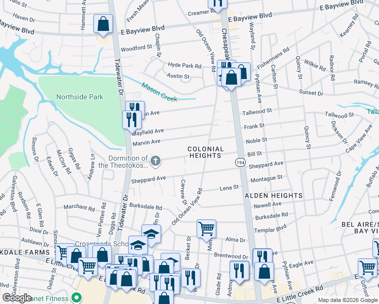 map of restaurants, bars, coffee shops, grocery stores, and more near 811 Marvin Avenue in Norfolk