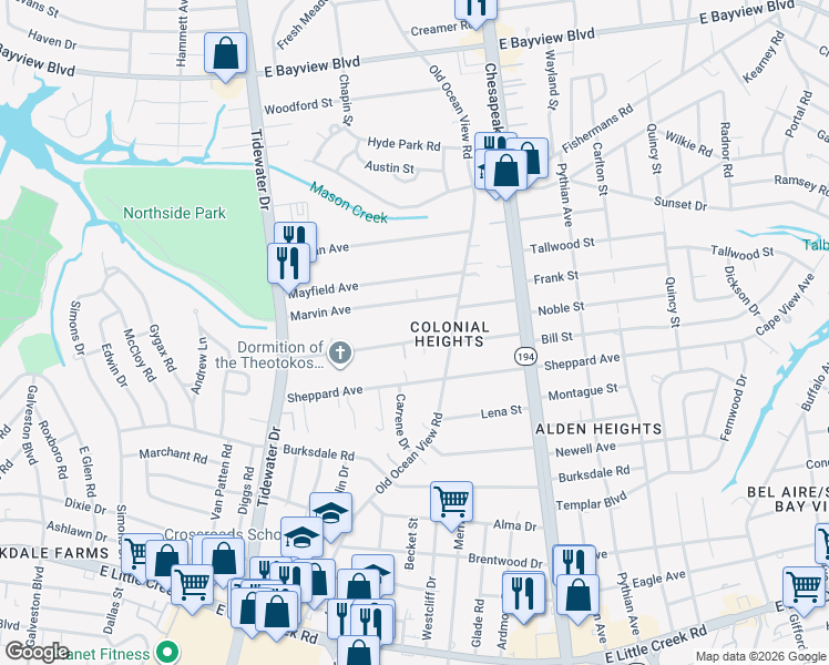 map of restaurants, bars, coffee shops, grocery stores, and more near 811 Marvin Avenue in Norfolk