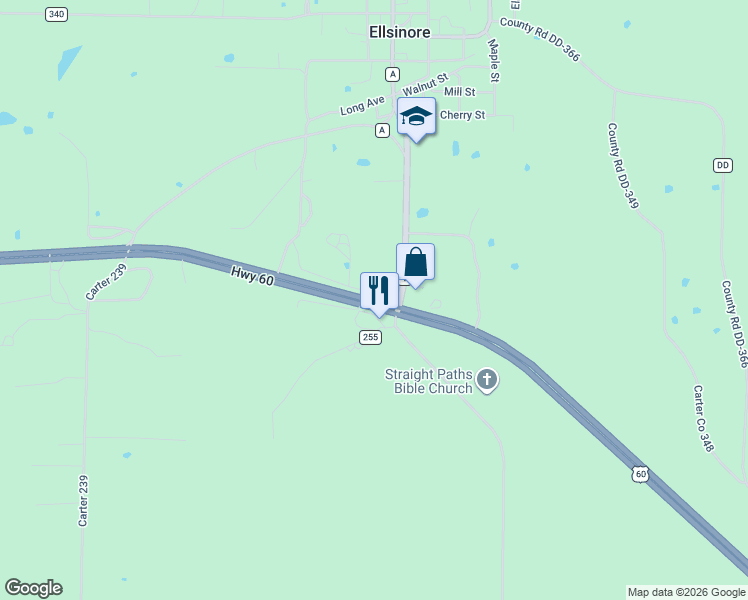 map of restaurants, bars, coffee shops, grocery stores, and more near in Ellsinore