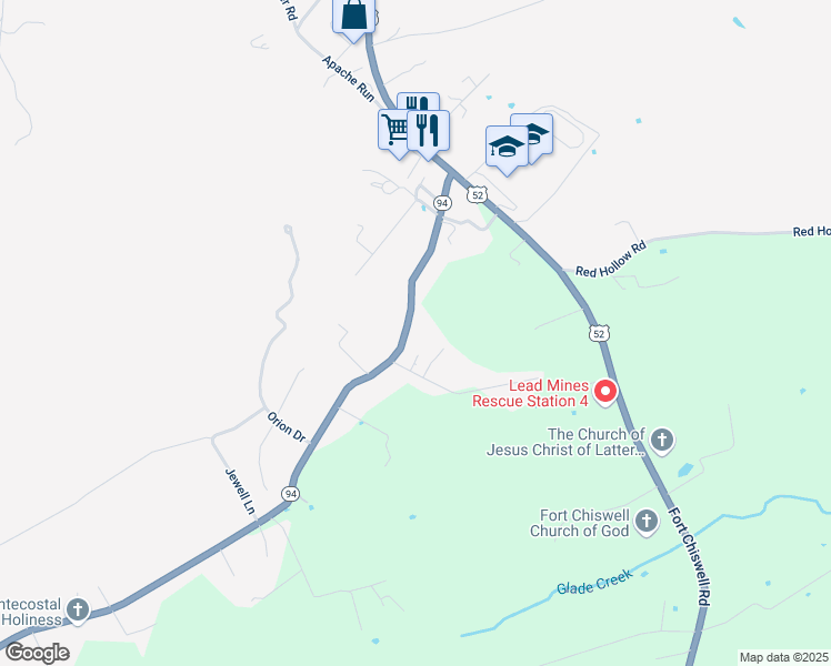 map of restaurants, bars, coffee shops, grocery stores, and more near 310 Ivanhoe Road in Max Meadows