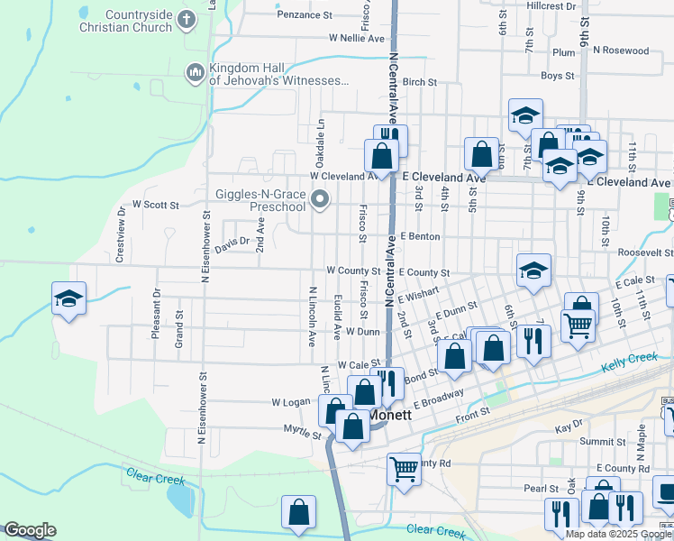 map of restaurants, bars, coffee shops, grocery stores, and more near 701 Euclid Avenue in Monett