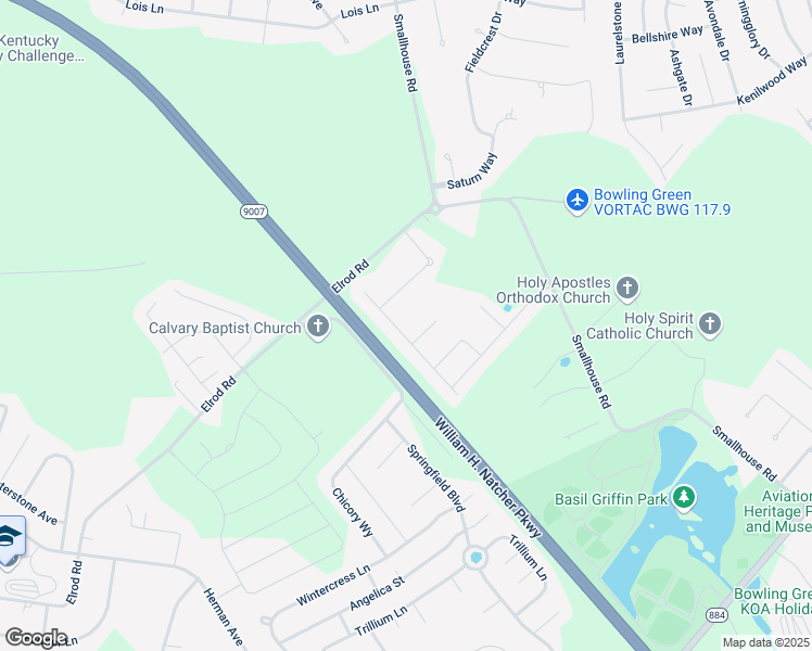 map of restaurants, bars, coffee shops, grocery stores, and more near William H. Natcher Green River Parkway in Bowling Green