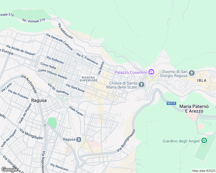 map of restaurants, bars, coffee shops, grocery stores, and more near 84 Corso Italia in Ragusa