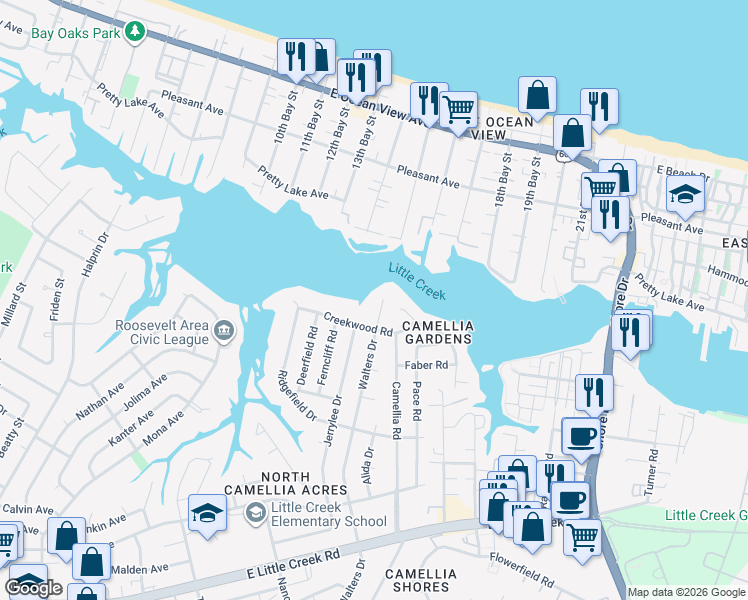 map of restaurants, bars, coffee shops, grocery stores, and more near 8189 Tidal Road in Norfolk