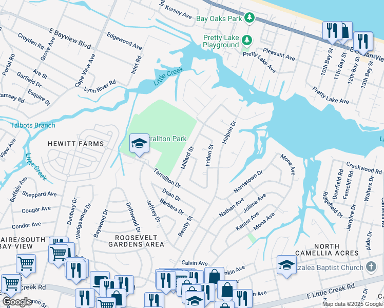 map of restaurants, bars, coffee shops, grocery stores, and more near 2208 Corbett Avenue in Norfolk