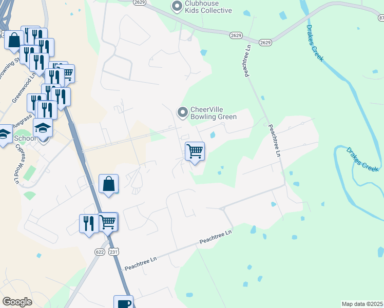 map of restaurants, bars, coffee shops, grocery stores, and more near 543 Willow Oak Drive in Bowling Green
