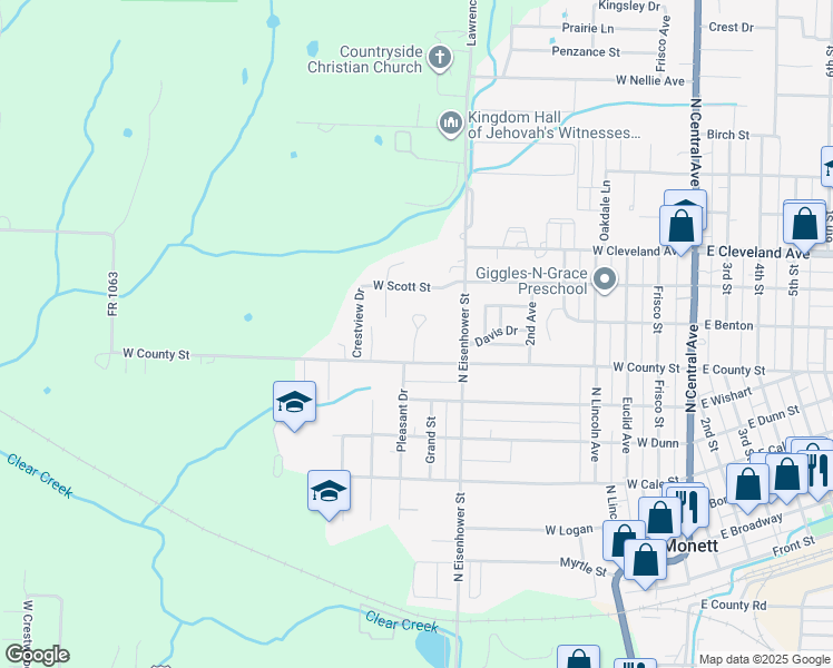 map of restaurants, bars, coffee shops, grocery stores, and more near 99 Atwell Acres in Monett