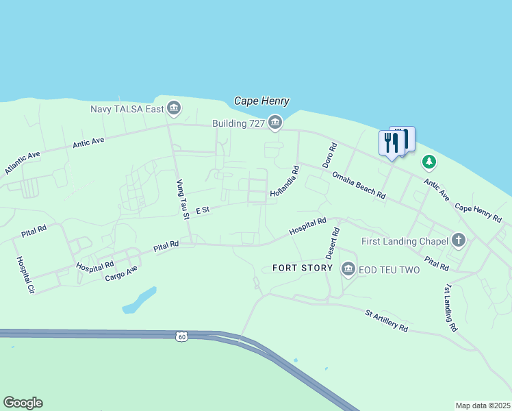 map of restaurants, bars, coffee shops, grocery stores, and more near in Virginia Beach