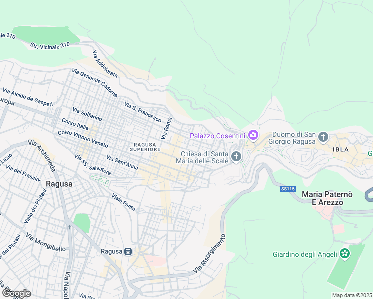 map of restaurants, bars, coffee shops, grocery stores, and more near 93 Via Giambattista Odierna in Ragusa