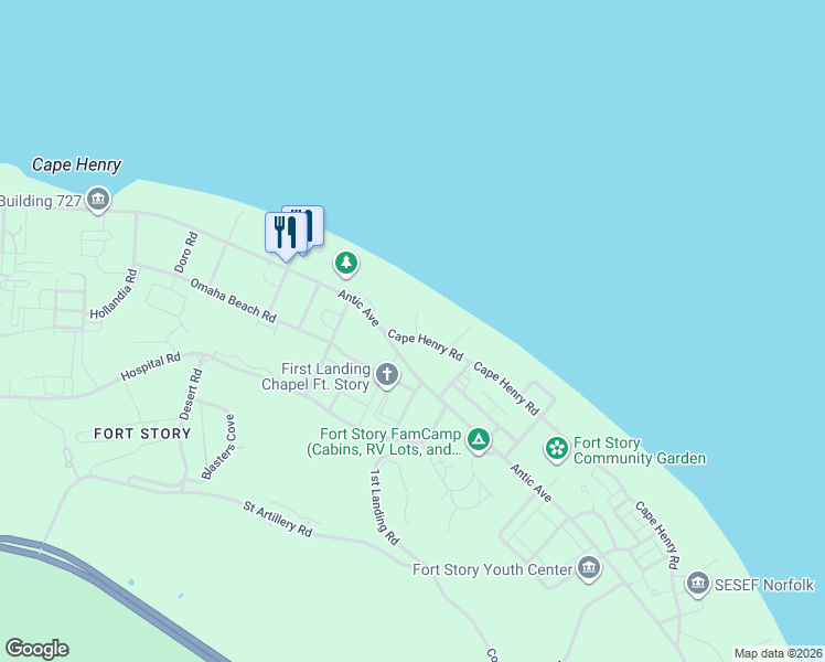 map of restaurants, bars, coffee shops, grocery stores, and more near 560a Cape Henry Road in Virginia Beach