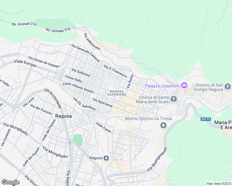 map of restaurants, bars, coffee shops, grocery stores, and more near 30 Via Minardi in Ragusa