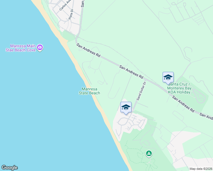 map of restaurants, bars, coffee shops, grocery stores, and more near 112 Holiday Drive in Watsonville
