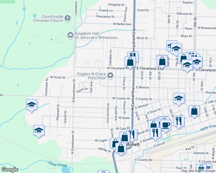 map of restaurants, bars, coffee shops, grocery stores, and more near 800 North Lincoln Avenue in Monett