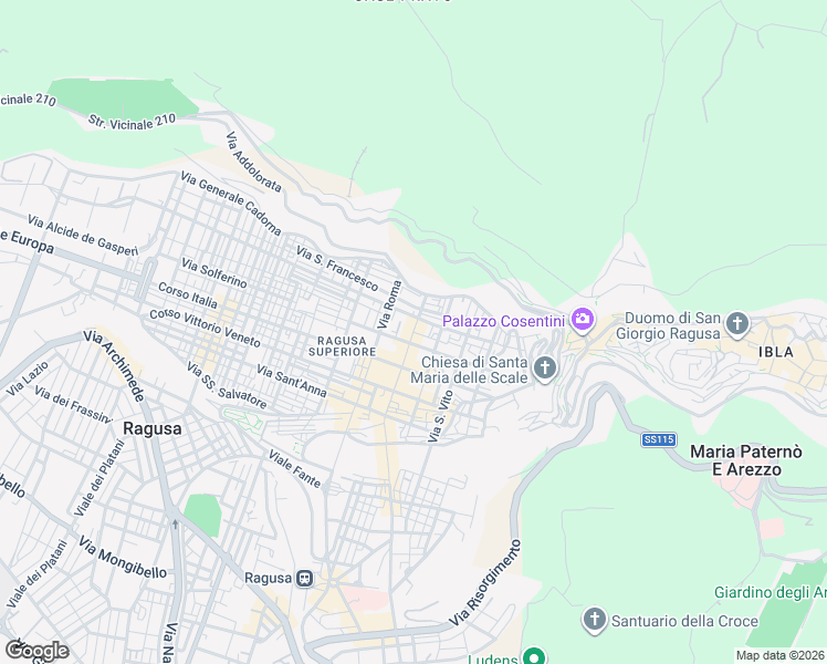 map of restaurants, bars, coffee shops, grocery stores, and more near Via Giacomo Matteotti in Ragusa