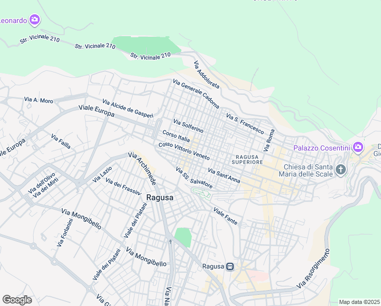 map of restaurants, bars, coffee shops, grocery stores, and more near 376 Corso Vittorio Veneto in Ragusa