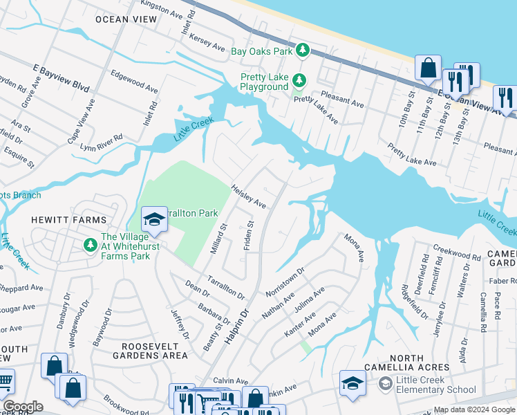 map of restaurants, bars, coffee shops, grocery stores, and more near 2217 Helsley Avenue in Norfolk