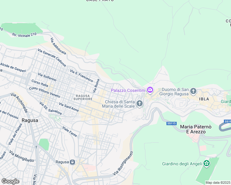 map of restaurants, bars, coffee shops, grocery stores, and more near 93 Via Giambattista Odierna in Ragusa
