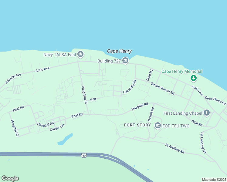map of restaurants, bars, coffee shops, grocery stores, and more near A Street in Virginia Beach