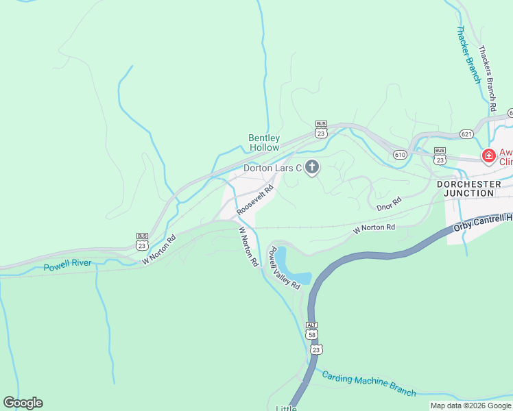 map of restaurants, bars, coffee shops, grocery stores, and more near 6222 Roosevelt Road in Norton