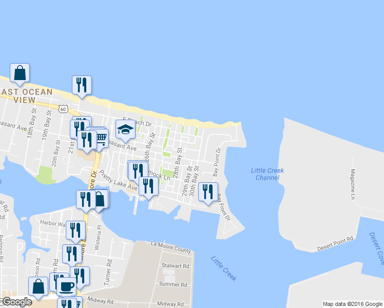 map of restaurants, bars, coffee shops, grocery stores, and more near 4851 Pleasant Avenue in Norfolk