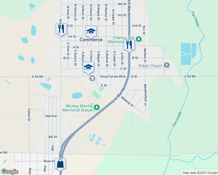 map of restaurants, bars, coffee shops, grocery stores, and more near 610 Doug Furnas Boulevard in Commerce