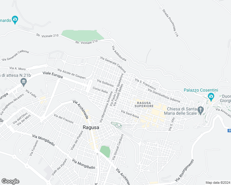 map of restaurants, bars, coffee shops, grocery stores, and more near 48 Via Fratelli Belleo in Ragusa