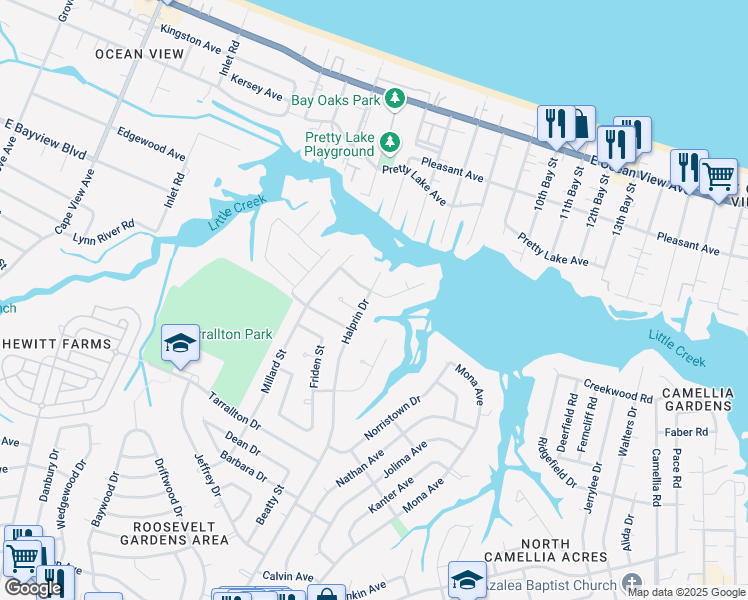 map of restaurants, bars, coffee shops, grocery stores, and more near 8529 Halprin Drive in Norfolk