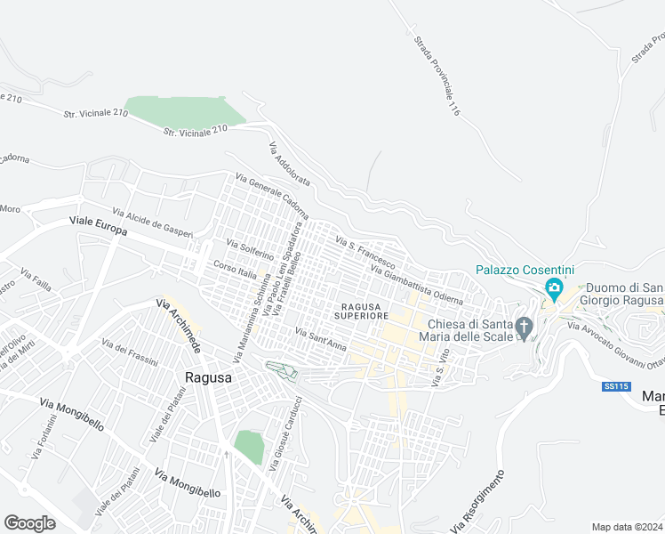 map of restaurants, bars, coffee shops, grocery stores, and more near 23 Via Mario Rossi in Ragusa