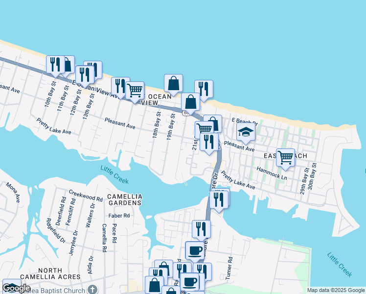 map of restaurants, bars, coffee shops, grocery stores, and more near 9568 20th Bay Street in Norfolk