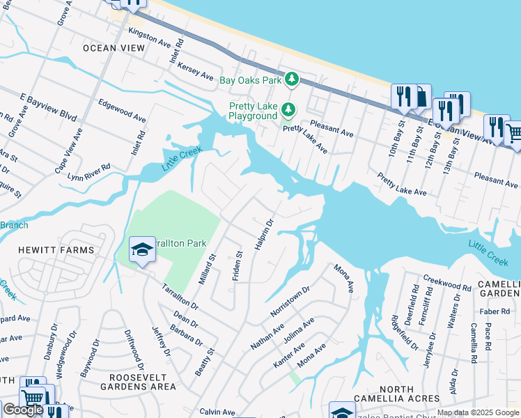map of restaurants, bars, coffee shops, grocery stores, and more near 2209 Wharton Avenue in Norfolk
