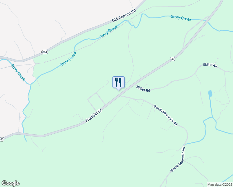 map of restaurants, bars, coffee shops, grocery stores, and more near 8160 Franklin Street in Ferrum