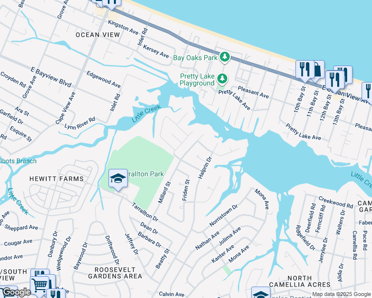 map of restaurants, bars, coffee shops, grocery stores, and more near 8520 Millard Street in Norfolk