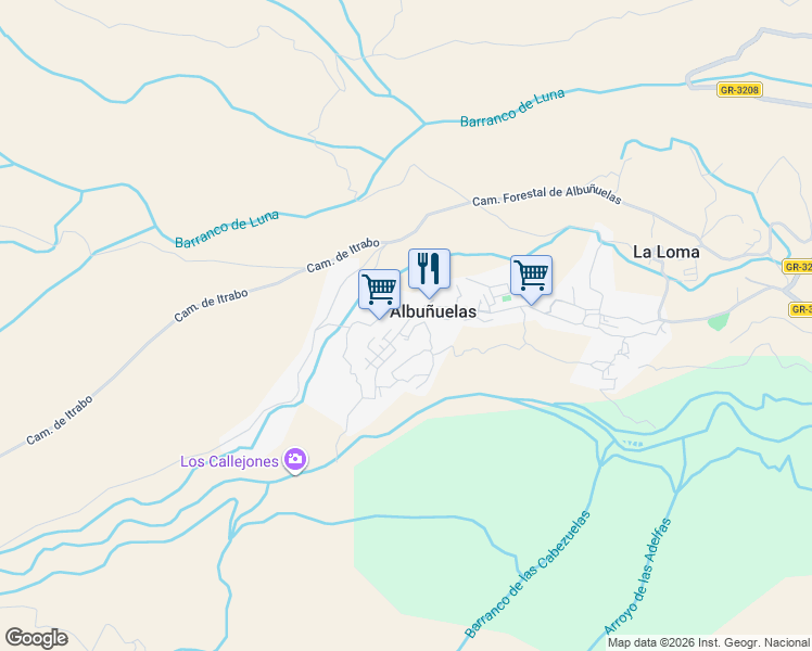 map of restaurants, bars, coffee shops, grocery stores, and more near 47 Calle Estación in Albuñuelas