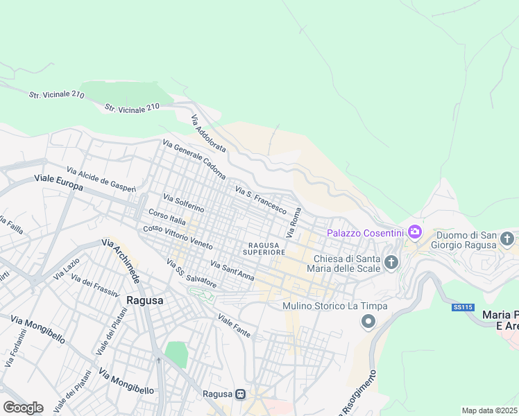 map of restaurants, bars, coffee shops, grocery stores, and more near 337 Via Giambattista Odierna in Ragusa