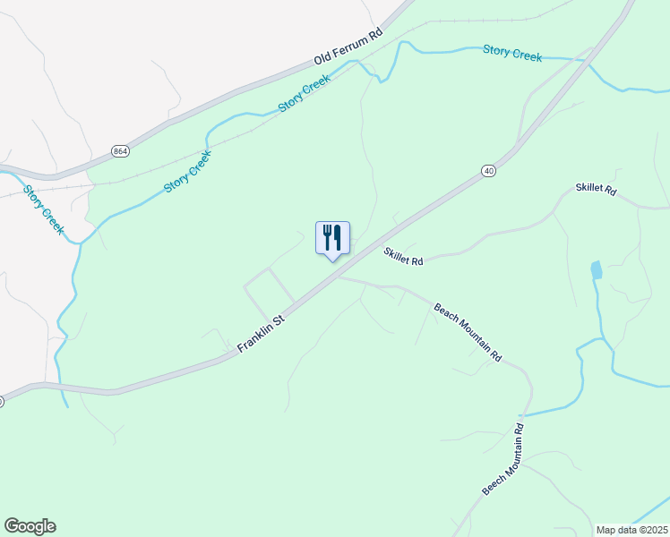 map of restaurants, bars, coffee shops, grocery stores, and more near 8160 Franklin Street in Ferrum