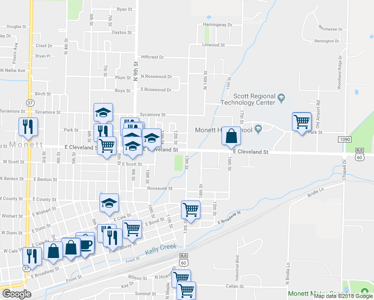 map of restaurants, bars, coffee shops, grocery stores, and more near U.S. 60 Business in Monett