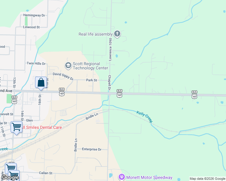 map of restaurants, bars, coffee shops, grocery stores, and more near U.S. 60 Business in Monett