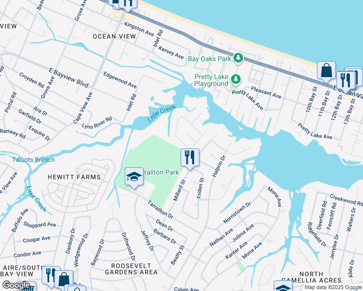 map of restaurants, bars, coffee shops, grocery stores, and more near 2153 Helsley Avenue in Norfolk