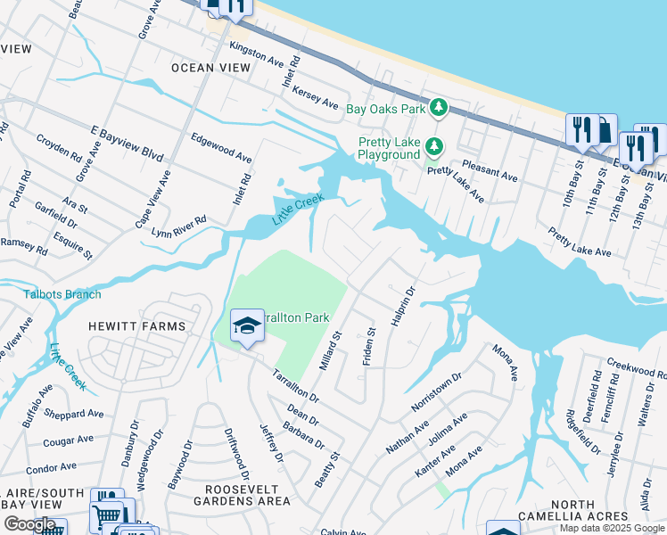 map of restaurants, bars, coffee shops, grocery stores, and more near 2153 Helsley Avenue in Norfolk